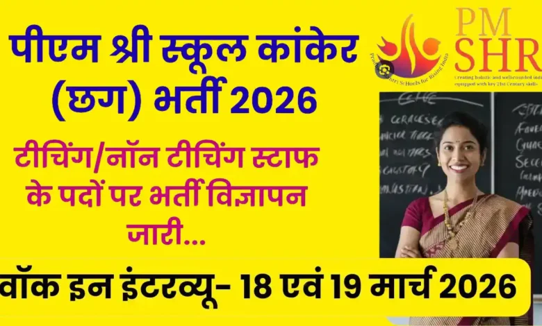 PM SHRI Kendriya Vidyalaya Kanker Recruitment 2026 में इंटरव्यू से चयन